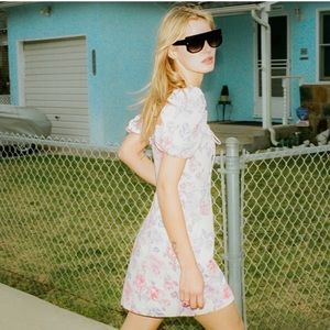 Zara Pink Floral Puff Sleeve Lace up Mini Dress NWT- Size Medium